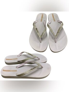 Ipanema Glitter Strap Flip Flops - Gold and Light Pink S9